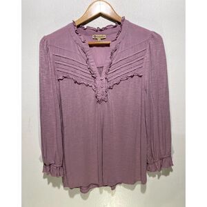 Democracy shirt bohemian peasant embroidered muted purple casual cottage women L